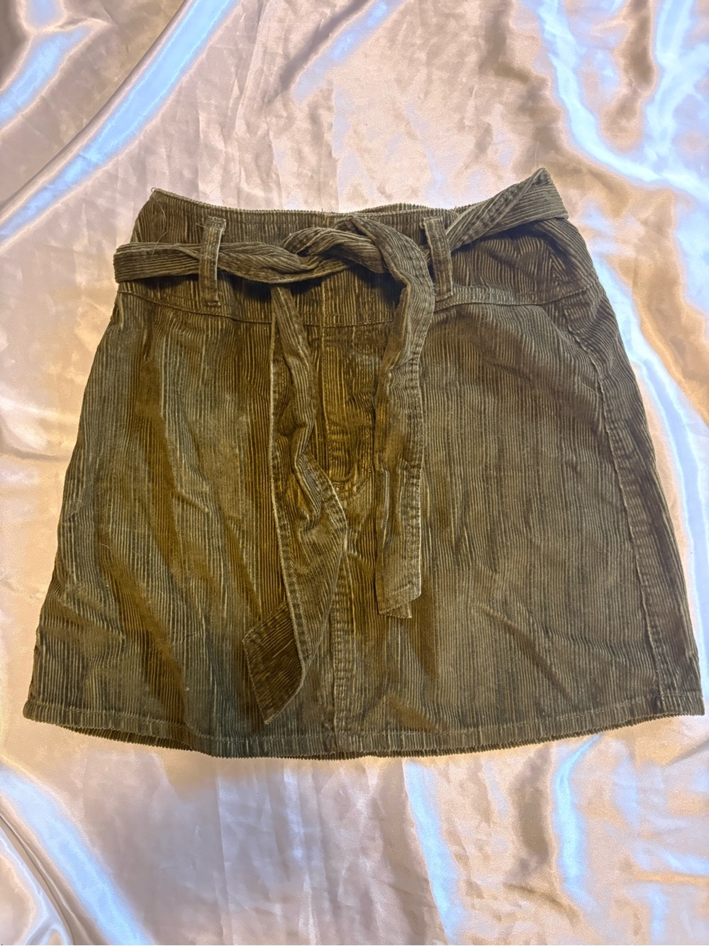 Rewash Olive Corduroy Tie-Waist Mini Skirt